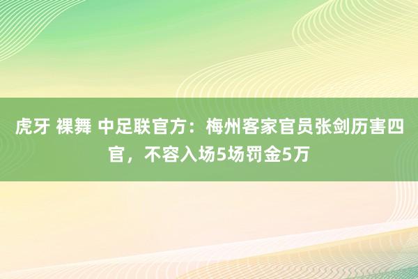 虎牙 裸舞 中足联官方：梅州客家官员张剑历害四官，不容入场5场罚金5万