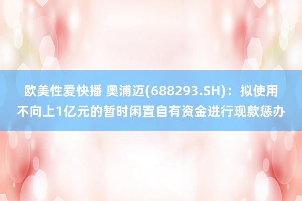 欧美性爱快播 奥浦迈(688293.SH)：拟使用不向上1亿元的暂时闲置自有资金进行现款惩办