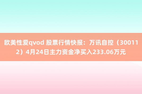 欧美性爱qvod 股票行情快报：万讯自控（300112）4月24日主力资金净买入233.06万元
